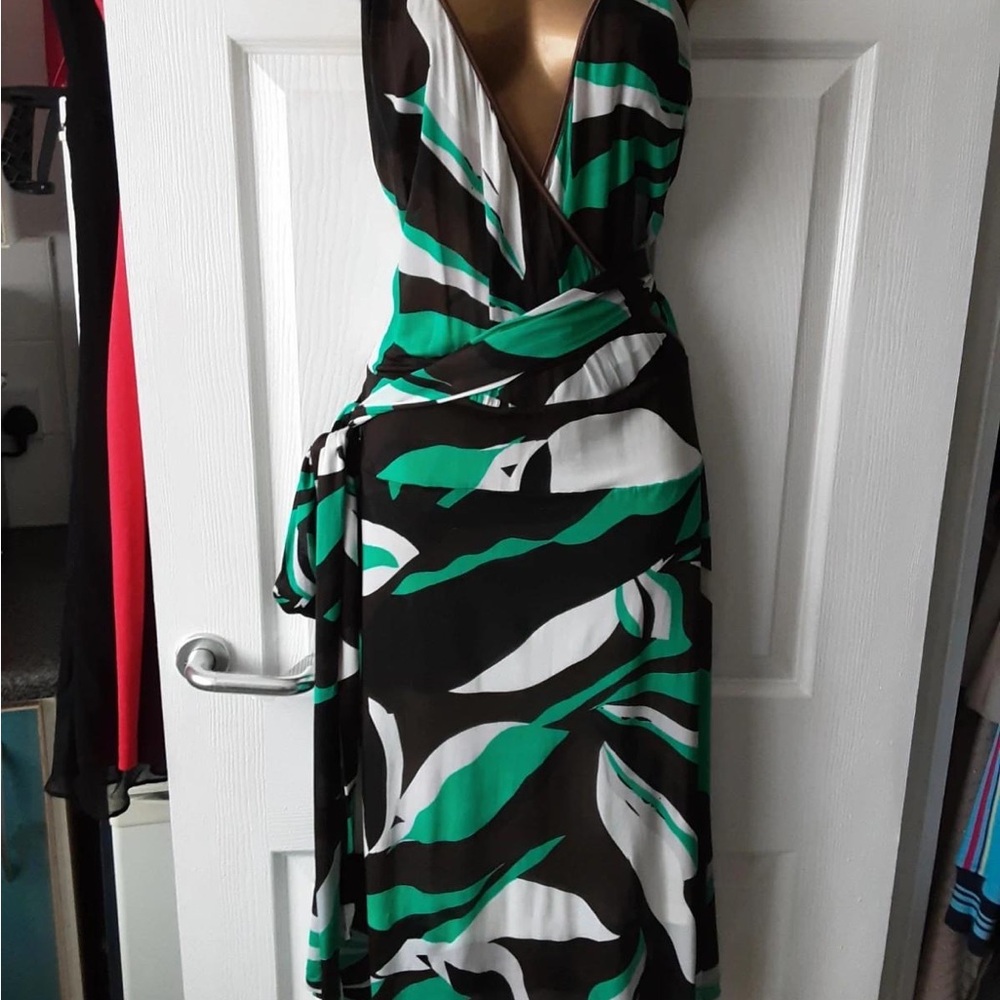 Diesel Green Black Sheath Plunge Maxi Dress